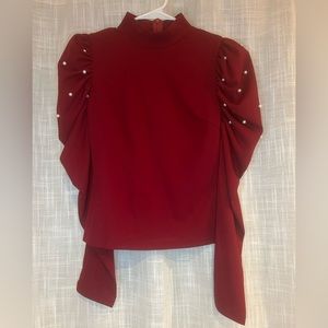 SHEIN CRANBERRY SWEATER WITH PUFF SLEEVE AND PEARLS